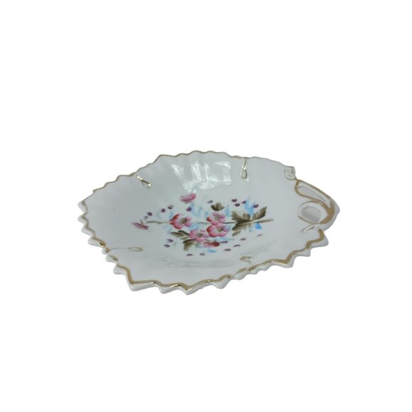 Hand Painted Leaf Shape Trinket Candy Dish floral Vintage - Picture 2 of 8